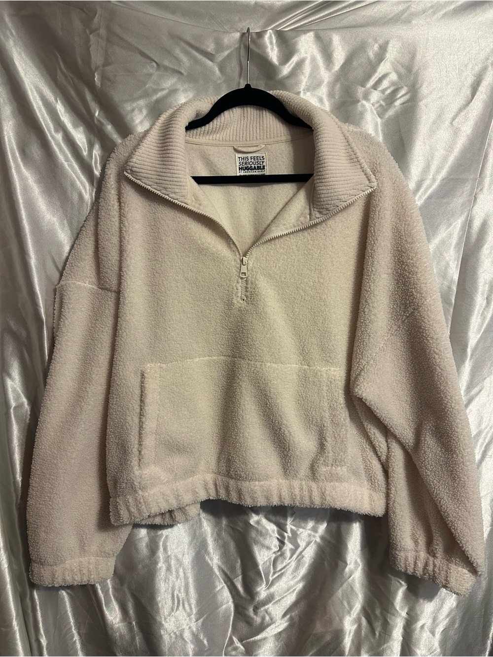 American Eagle Outfitters Cream Cozy Sherpa Quarter-Zip Jacket